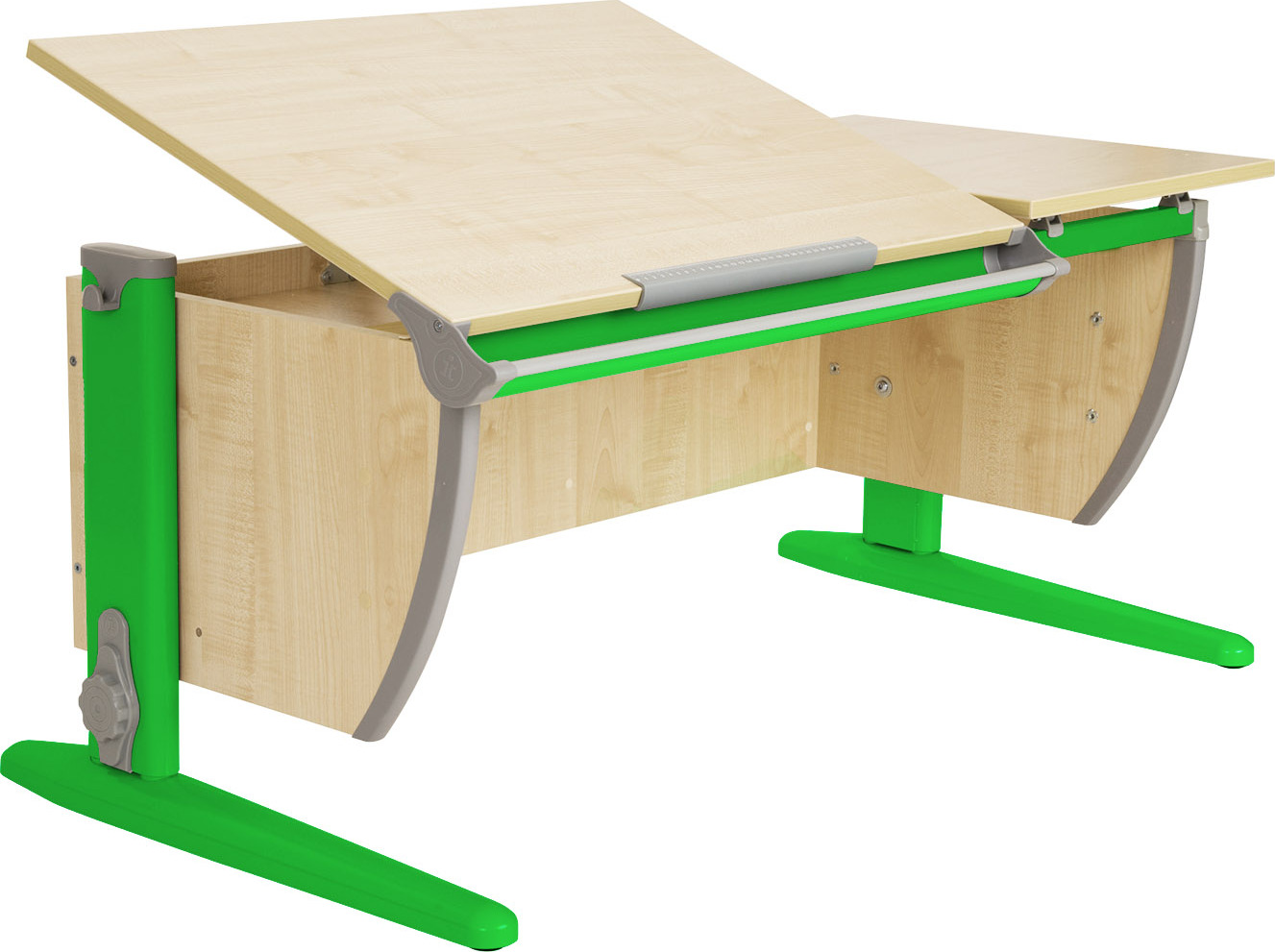 фото Парта Дэми 120Х55 см с раздельной столешницей (СУТ-17) (цвет столешницы: клен, цвет ножек стола: зеленый)