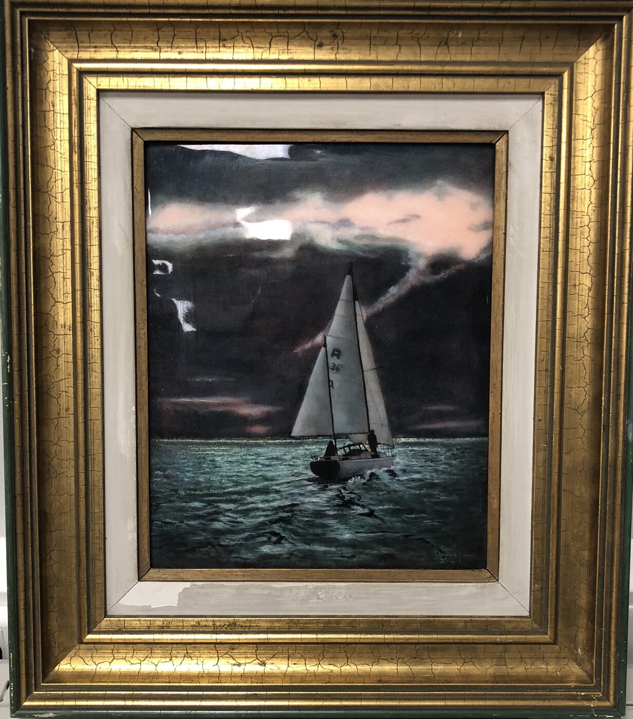 фото Фарфоровый пласт (картина на фарфоре) "Яхта". Камиль Форэ, Лимож.