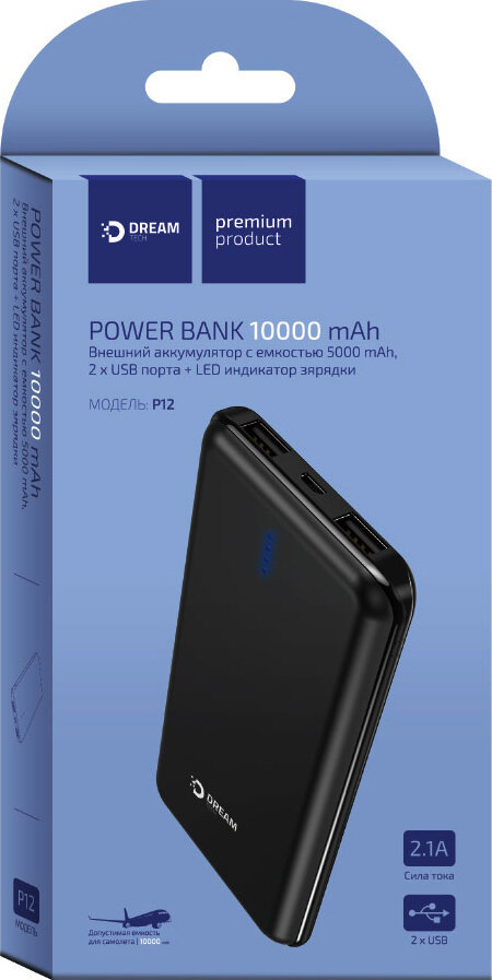 фото Внешний АКБ DREAM P12 ,10000mAh,черный