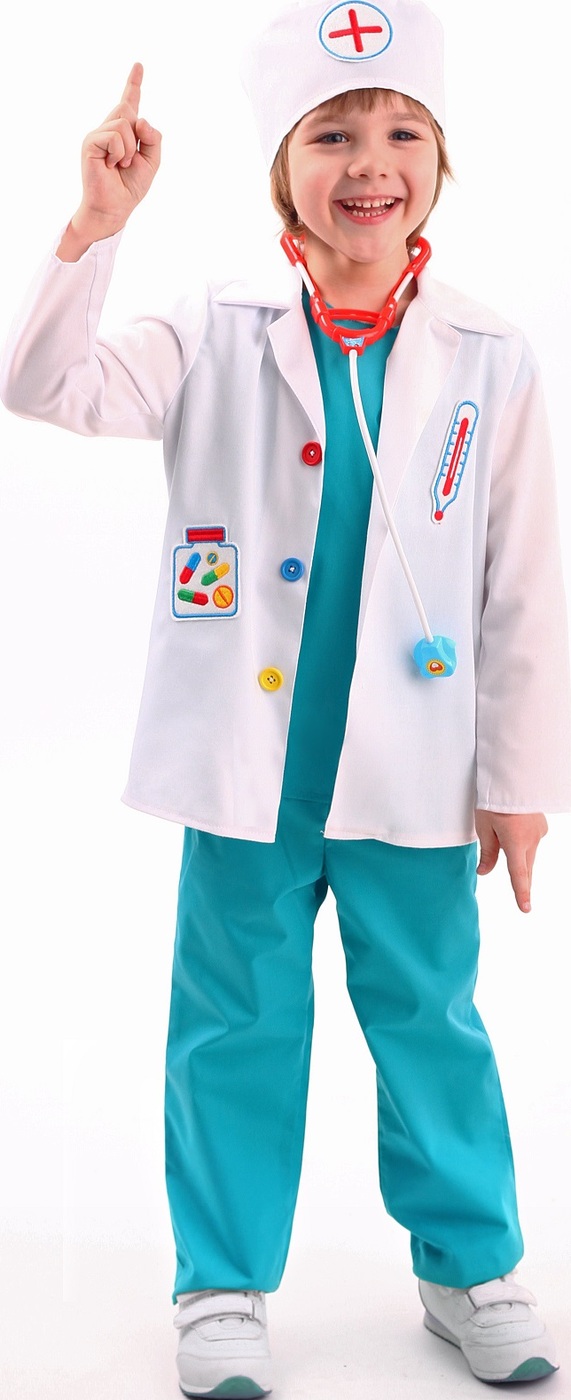 фото Карнавальный костюм Доктор рубаха, штаны, халат, фанендоскоп, шапка размер 134-68 Пуговка