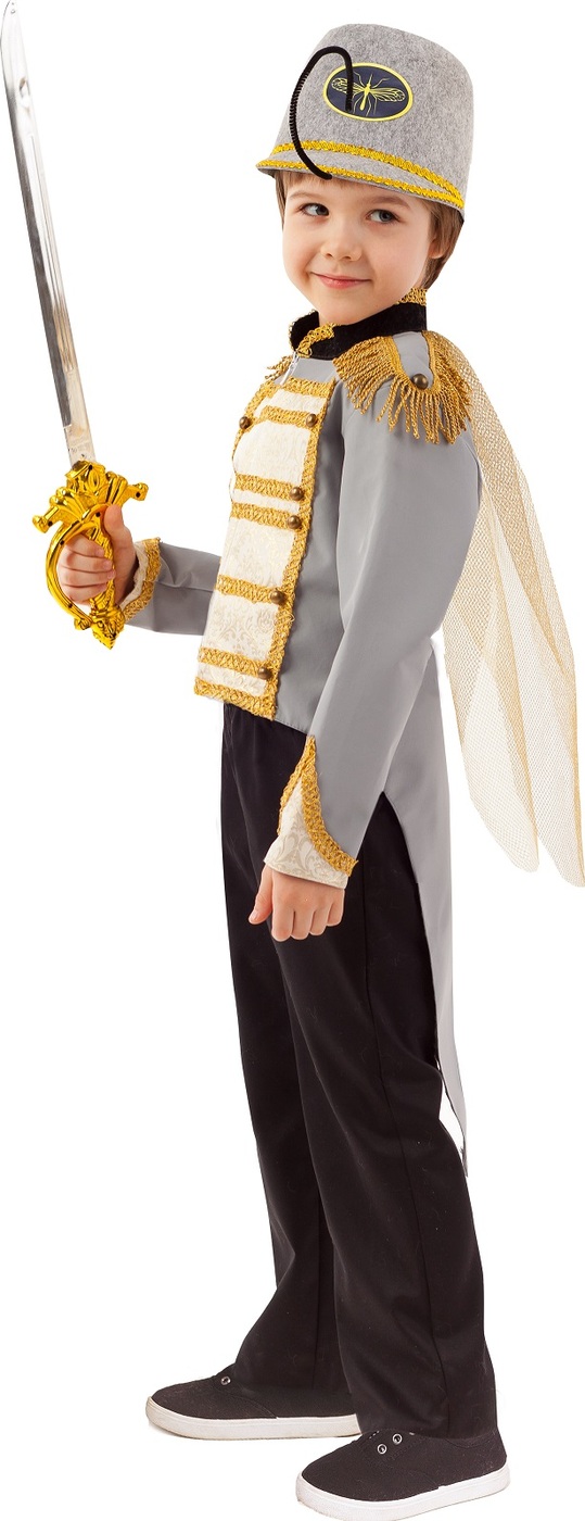 фото Карнавальный костюм Комарик фрак с крыльями, брюки, кивер, сабля размер 128-64 Пуговка