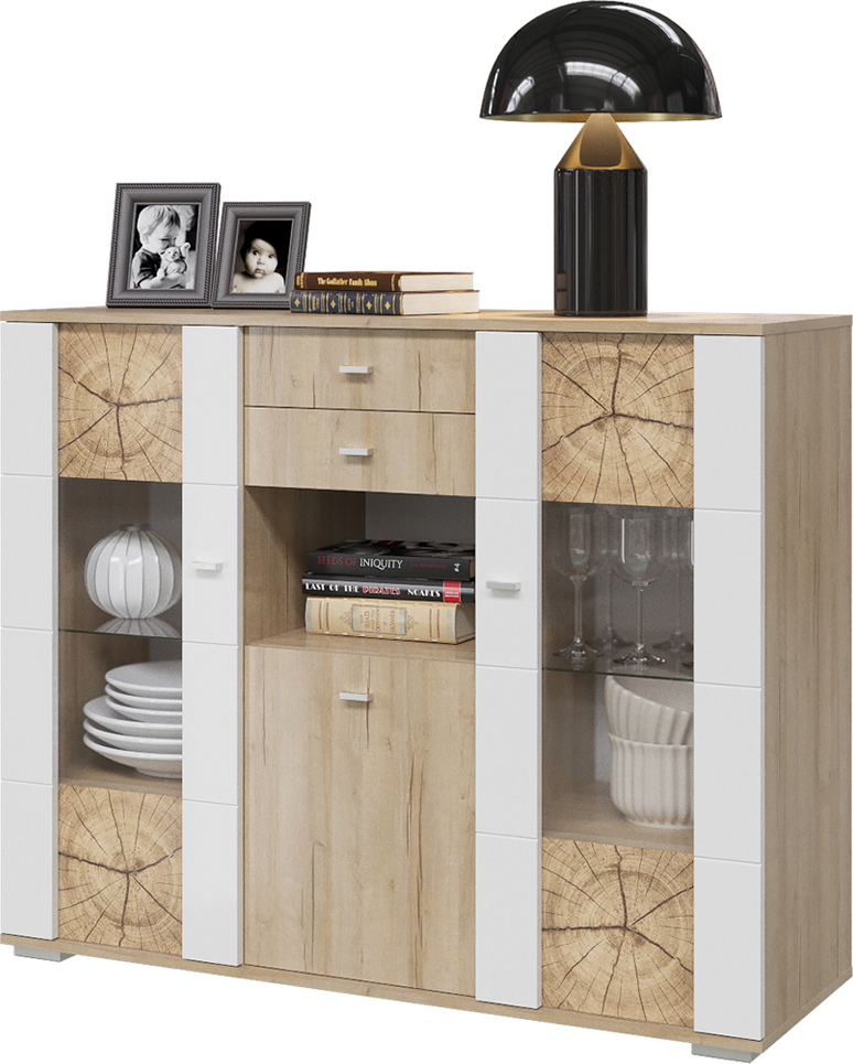 Комод Гранд-Кволити Шервуд 6-5605, 130x40x106 см, 2 ящ., белый, бежевый ...