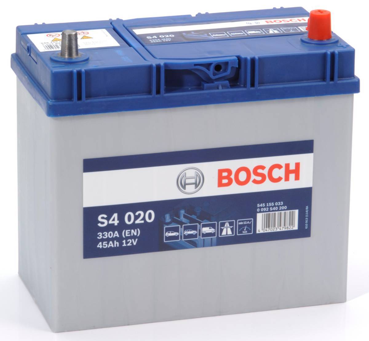 Аккумулятор 45 a/h BOSCH 238x129x227 330A, Asia (-/+) S4020, 0092S40200