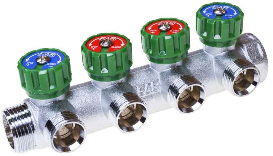 Характеристики Регулирующий коллектор FAR 1\" ВР-НР с 4 отводами на 3/4 ...
