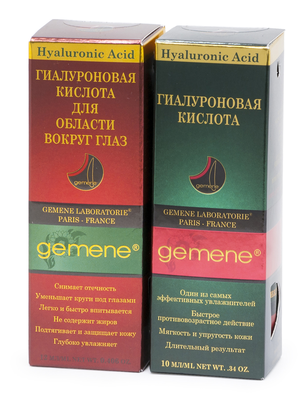 Gemene Набор Гиалуроновая кислота для лица 10 мл, Гиалуроновая кислота для области вокруг глаз 12 мл