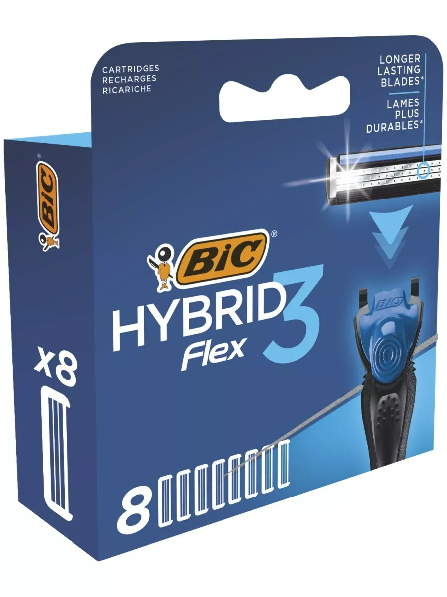 BIC Сменные кассеты "Flex 3 Hybrid", 3-лезв., увл.полоска (8 сменных кассет)