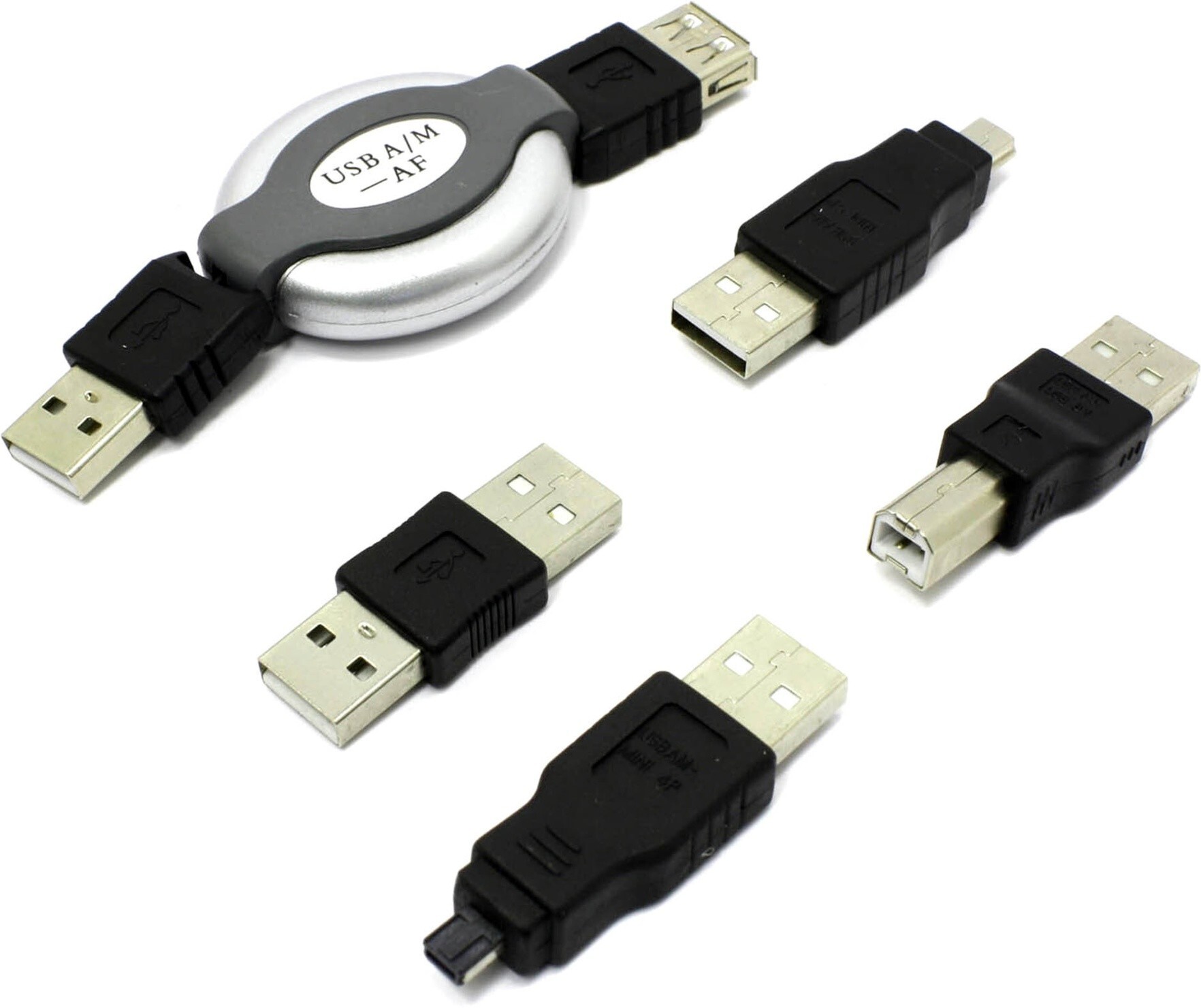 Набор USB 5 в 1 переходники 4 шт. и удлинительный USB кабель на рулетке,  CBR CT 04 - купить с доставкой по выгодным ценам в интернет-магазине OZON  (359579754)