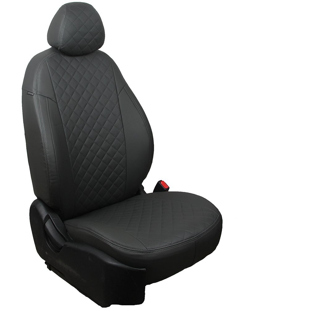 Модельные авточехлы АВТОПИЛОТ для Renault Logan II (задний диван - сплошной, с 2014г) экокожа ромб, темно-серые