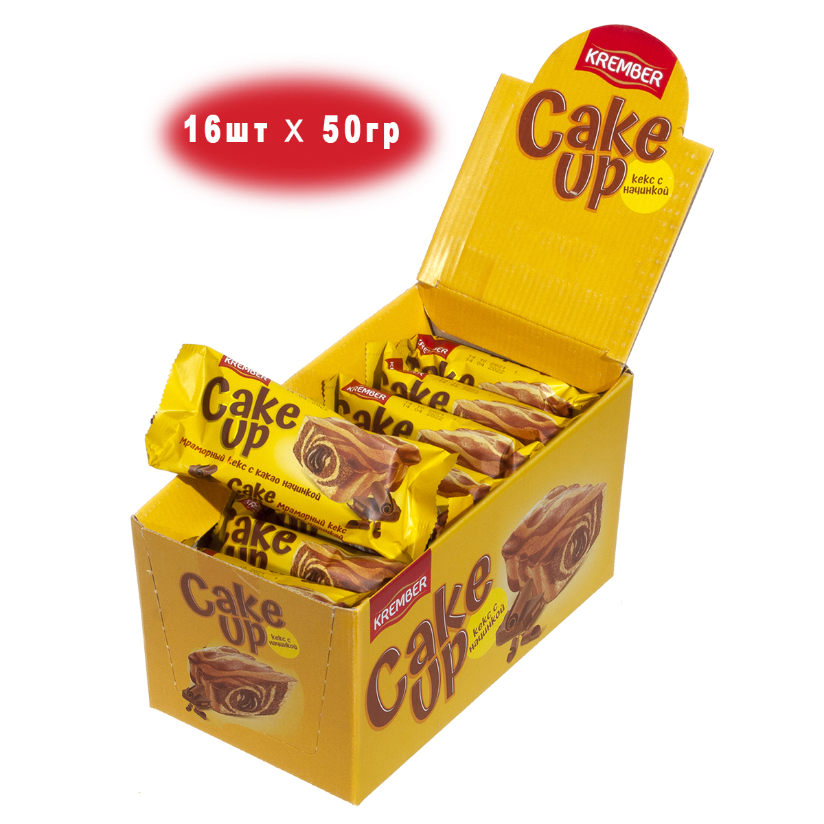"Cake Up" Мраморный кекс с какао начинкой 16 шт. по 50гр. — купить в