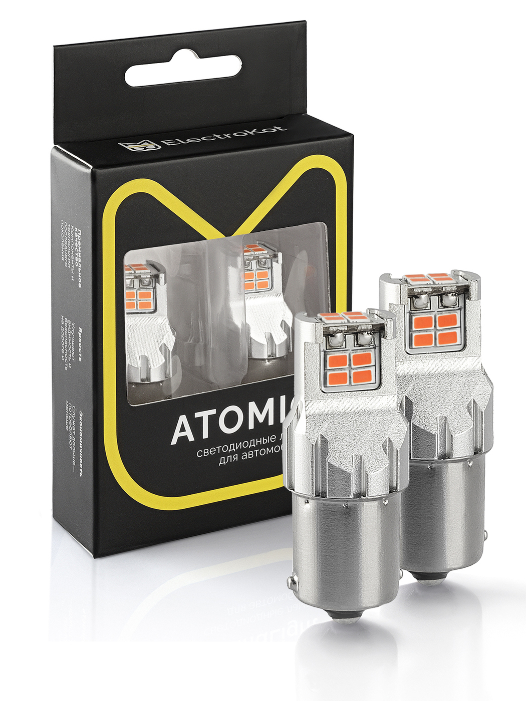 Светодиодная лампа ElectroKot Atomic 12 LED PR21W BA15S 1000K красный свет  2 шт, в стоп-сигнал/габарит