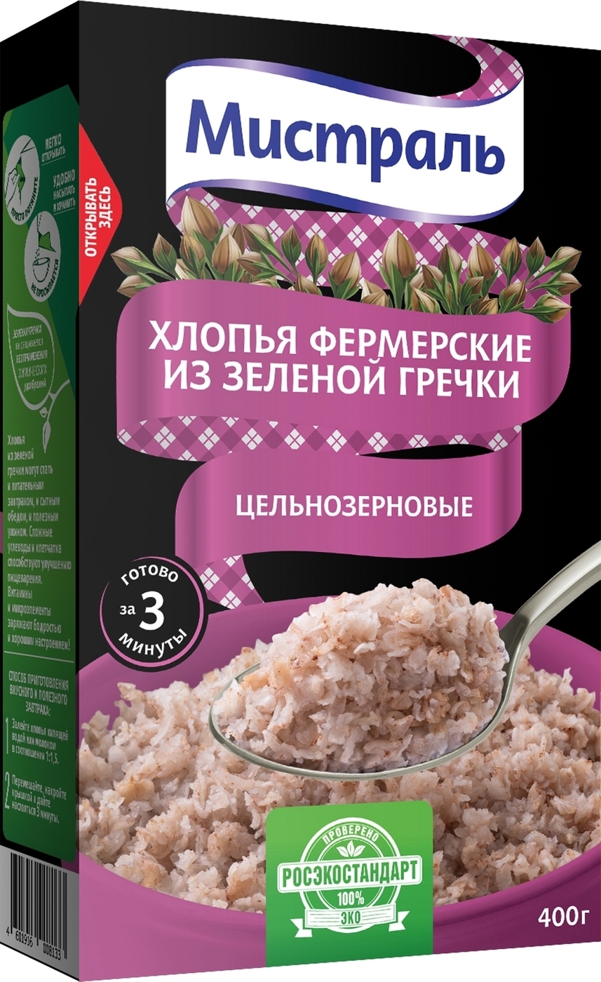 Гречневые хлопья Мистраль Фермерские, из зеленой гречки, 400 г — купить ...
