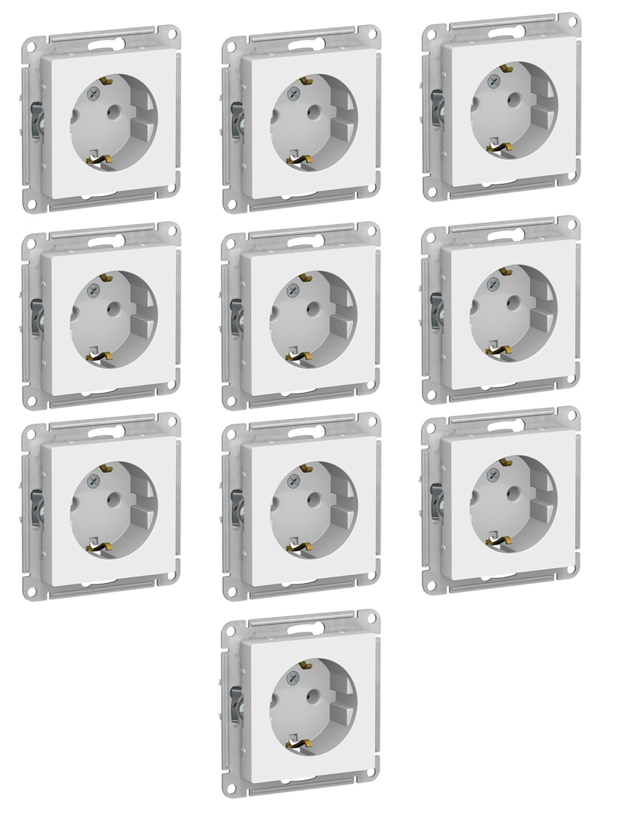 ЕвророзеткаодинарнаясзаземлениемSchneiderElectricATLASDESIGN,16А,механизм,скрытаяустановка,белый(ATN000143-10шт)