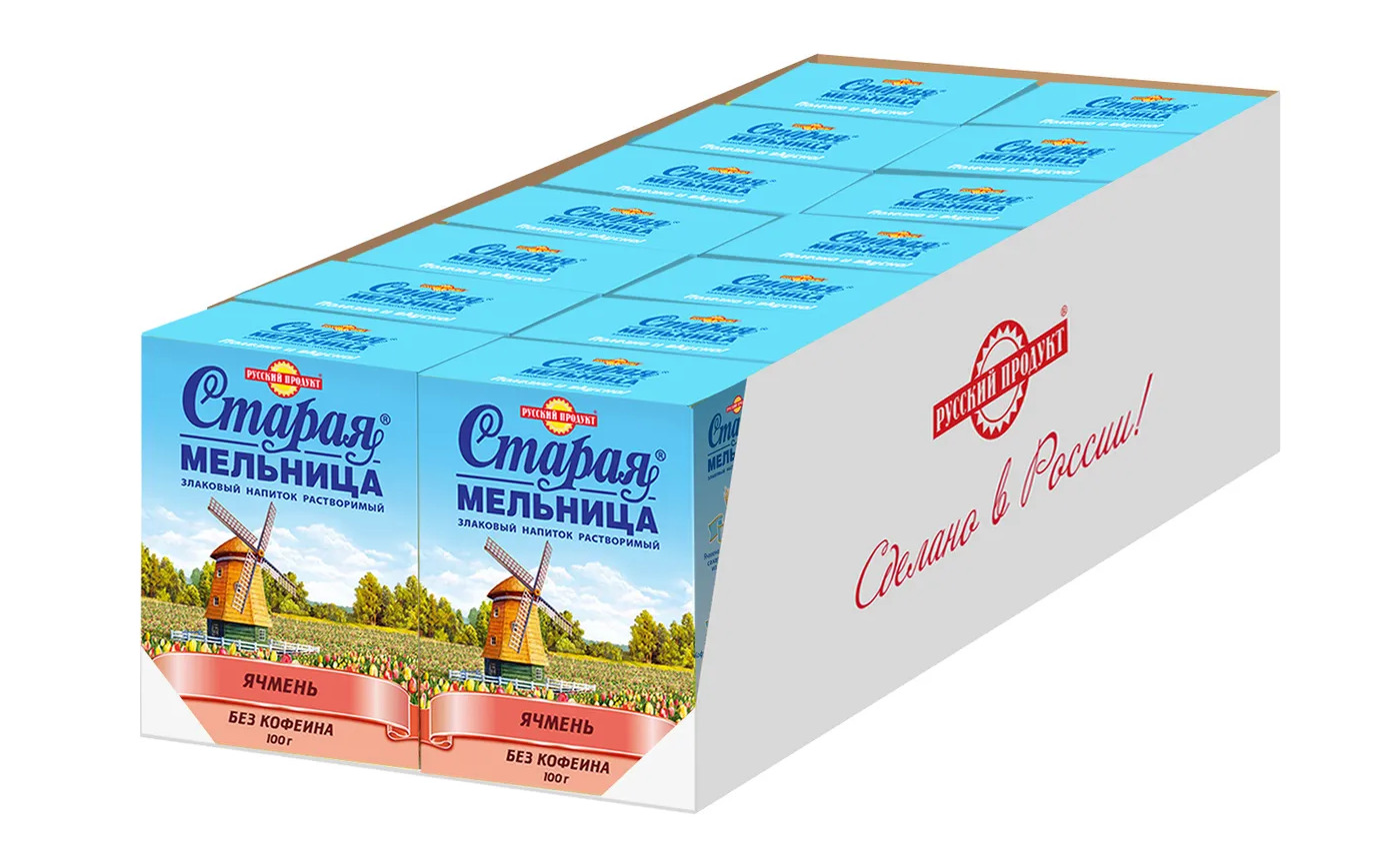 Напиток злаковый Русский продукт "Старая мельница" растворимый ячмень без кофеина, 100 г/ 1 упаковка (14 штук)