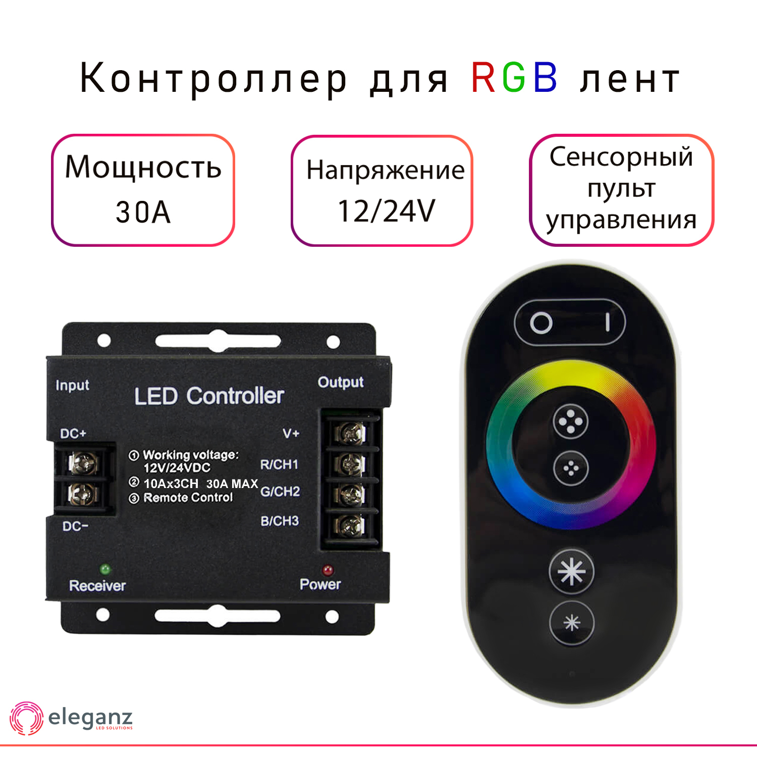 Сенсорный контроллер для RGB лент Eleganz (12В)360Вт/(24В)720Вт 30A