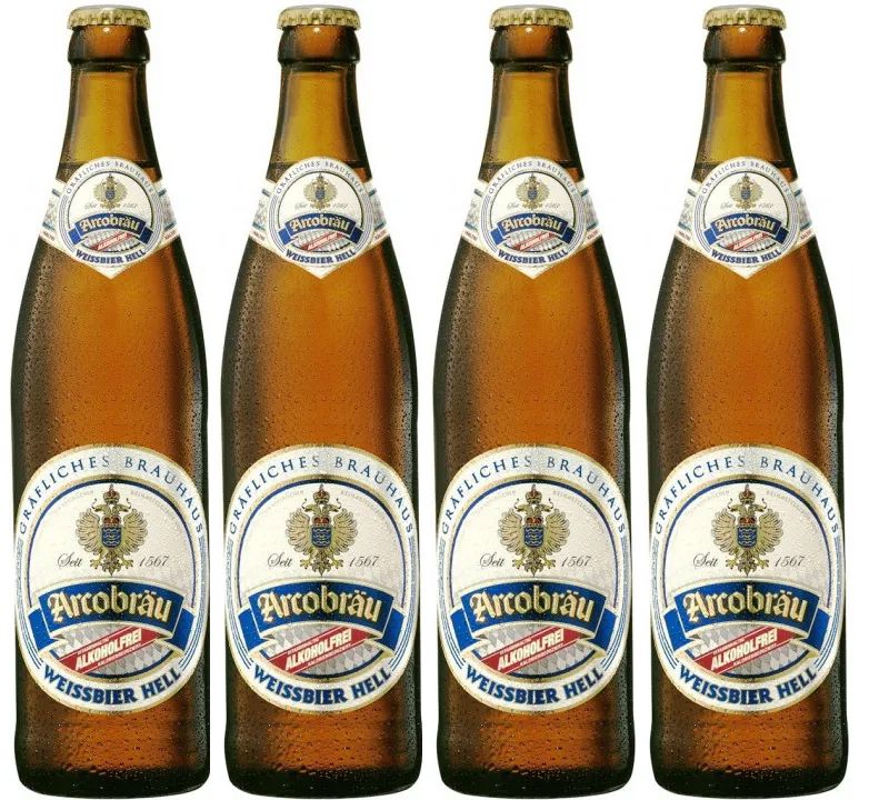 Пиво безалкогольное светлое нефильтрованное Arcobrau Weissbier Hell, 4 шт по 0.5л