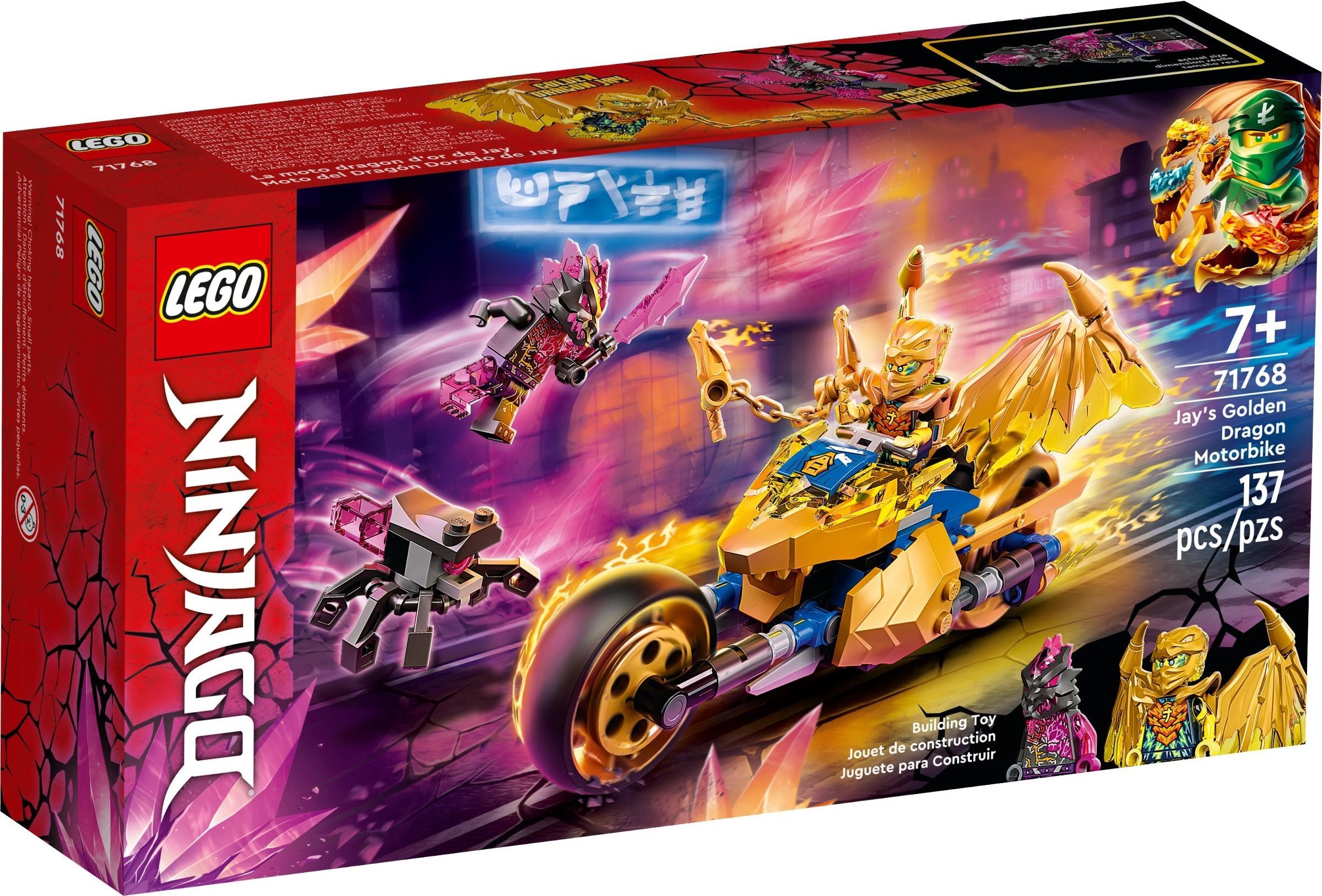 В игровом наборе <b>LEGO</b> <b>NINJAGO</b> Мотоцикл Джея Золотой дракон 71768 есть все