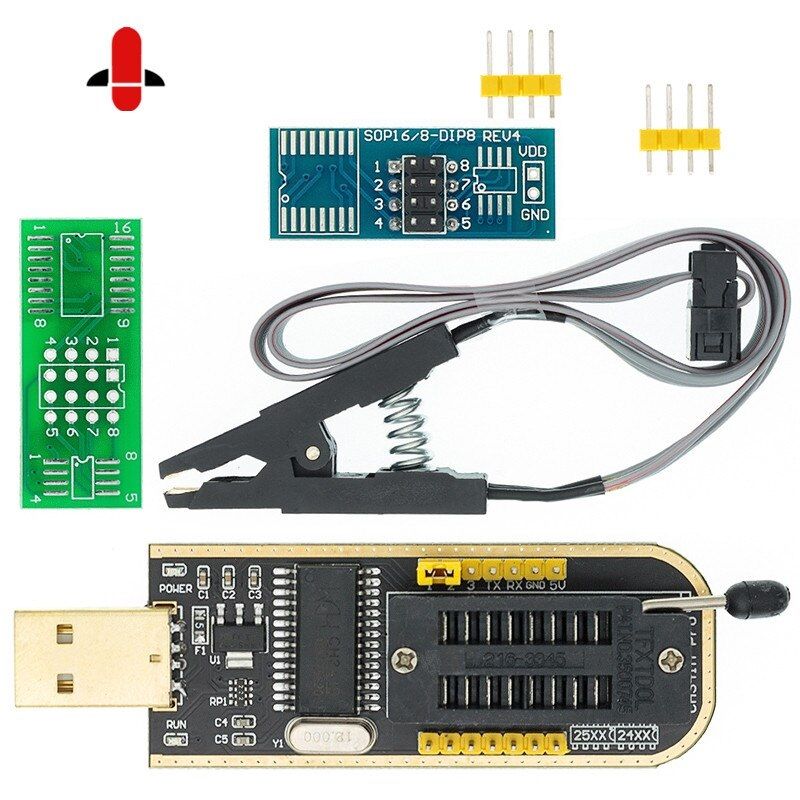 БИОСПрограмматорEEPROMдляBIOS93CXX/25CXX/24CXX,модульUSBI21CH3412425сзажимомSOIC8SOP8дляпрограммированияЕЕПРОМБИОС341