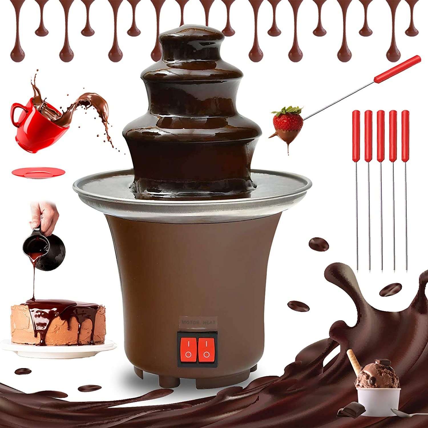 Шоколадный фонтан - фондю 3 яруса Chocolate Fountain высота 40 см.