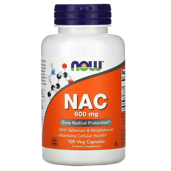 NAC ацетилцистеин, НАК бад NOW Foods NAC 600 мг 100 растительных капсул