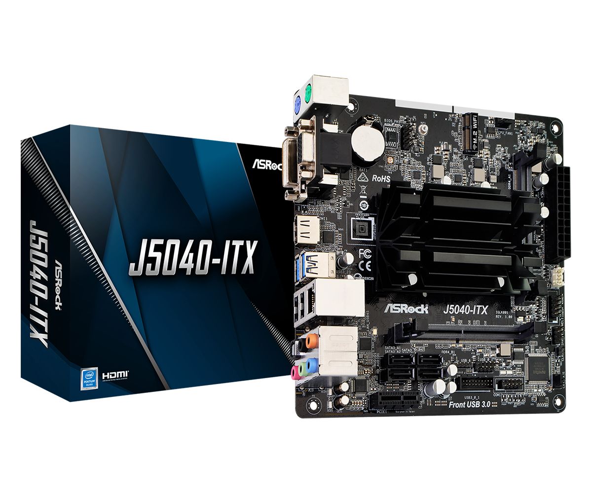 ASRockМатеринскаяплатаASRockJ5040-ITXQuad-CoreJ50403,2ГГц2xSO-DIMMDDR44xSATA3VGADVIHDMImITX