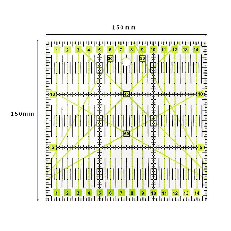 Линейка закройщика для пэчворка, 15*15 см, Раскройная измерительная портновская линейка для шитья, рукоделия, квилиинга.