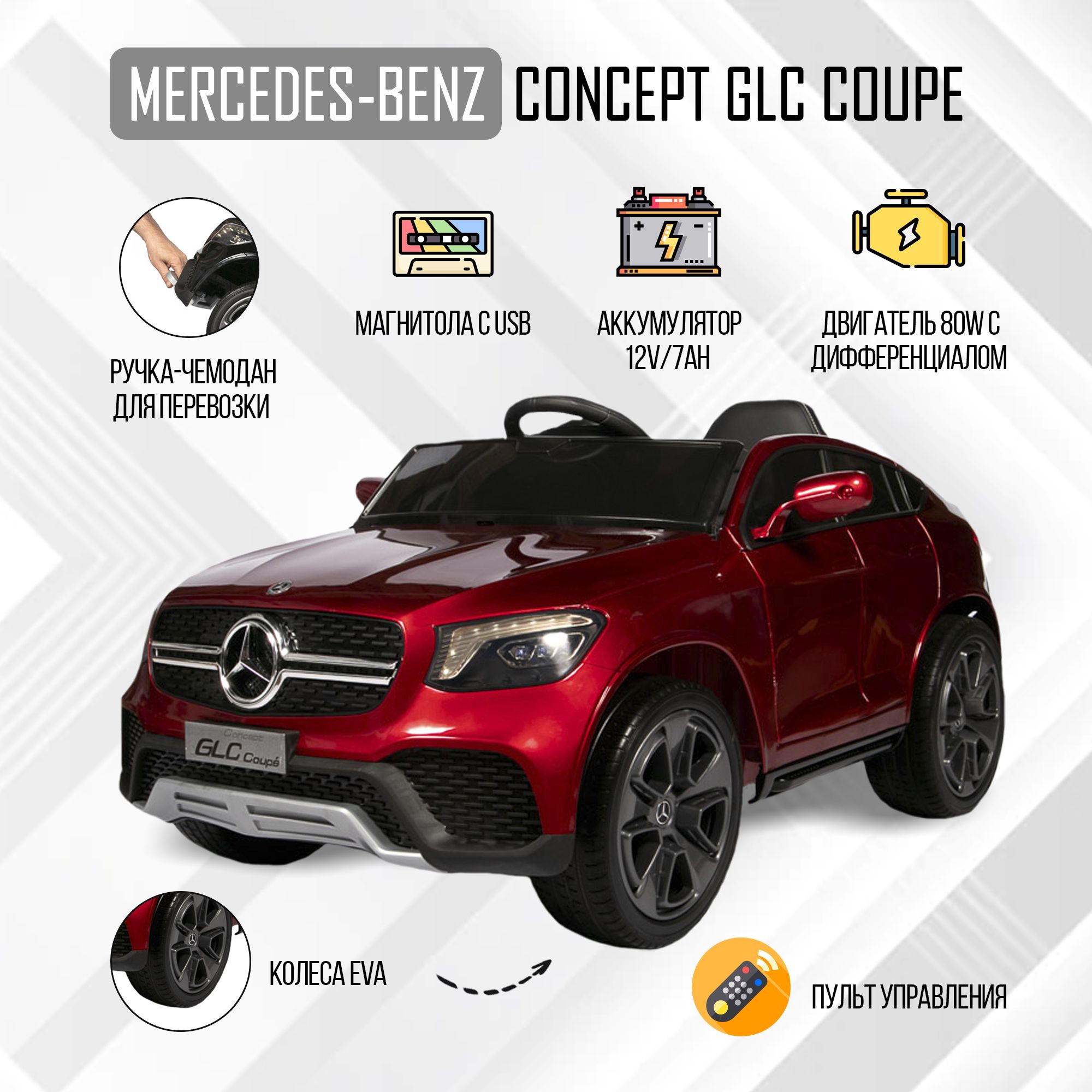 Детский электромобиль Mercedes-Benz Concept GLC Coupe задний привод с  пультом управления на аккумуляторе, машина со световыми и звуковыми  эффектами - купить с доставкой по выгодным ценам в интернет-магазине OZON  (844154158)