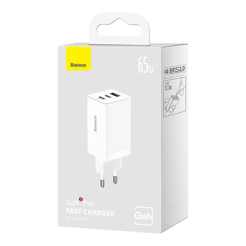 СетевоезарядноеустройствоBaseusGaN5Pro65W,USB/2xUSB-C+Кабель(Type-C-Type-C)