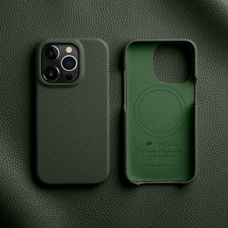 МагнитныйчехолMelkcoизнатуральнойяловойкожидляiPhone14Proсбеспроводнойзарядкой,задняякрышкапремиум-классадлябизнеса,темно-зеленый