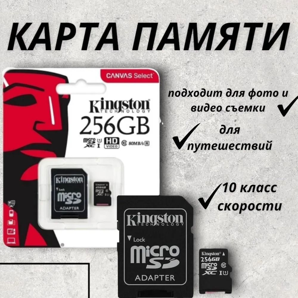 Карта памяти Kingston microSD 256 ГБ - купить с доставкой по выгодным ценам  в интернет-магазине OZON (542624564)