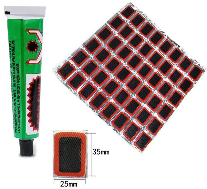 48-штЗаплаткидляремонтакамерзаплатки:35х25мм-48шт.,клей20млРезиновыелаткидляремонтакамер,шинирезиновыхизделийвелоаптечка