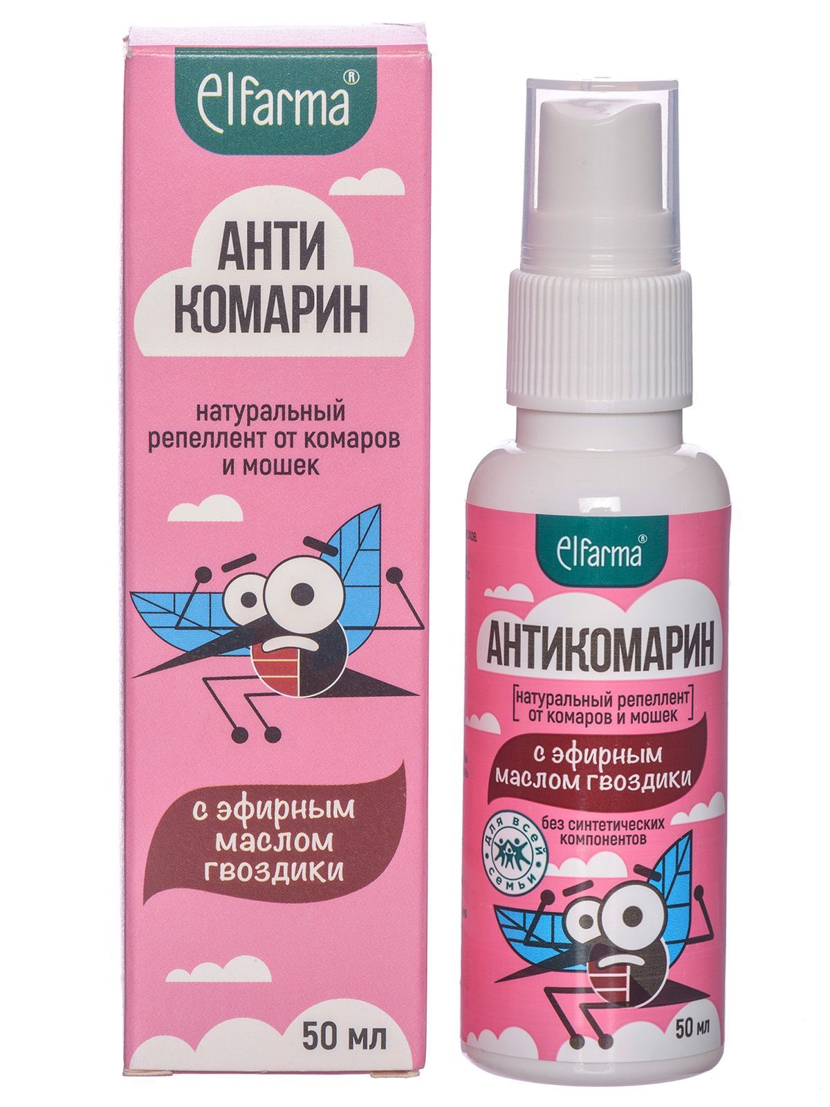 Elfarma, Антикомарин Гвоздика натуральный репеллент от комаров и мошек,  спрей, без спирта