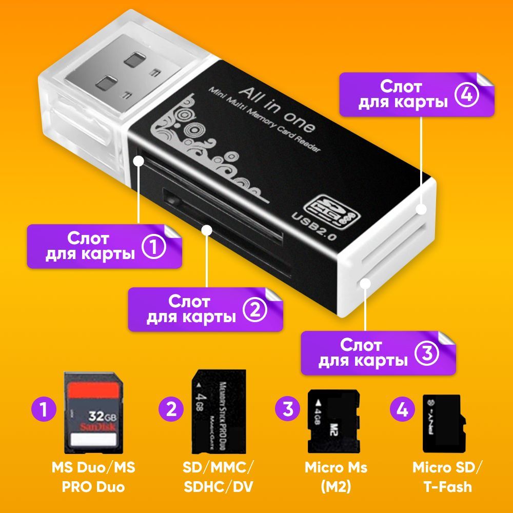 Картридер универсальный 480 Mbps Card Reader SD MMC MicroSD SD TF M2 MS MicroMMC XD RSMMC MS Pro