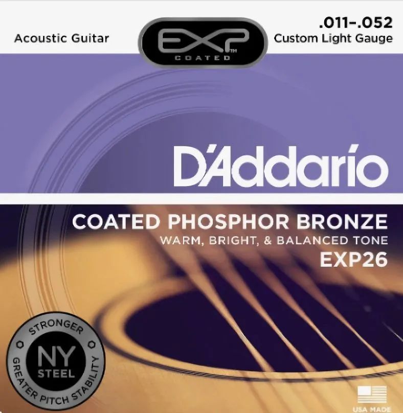 Струны для акустической гитары D'Addario 11-52 EXP Coated Phosphor Bronze Custom Light Gauge EXP26