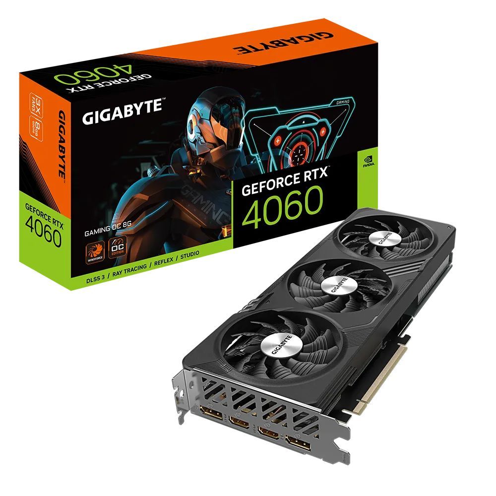 Gigabyte Видеокарта GeForce RTX 4060 RTX 4060 Gigabyte GAMING OC 8 ГБ (GV-N4060GAMING OC-8GD)