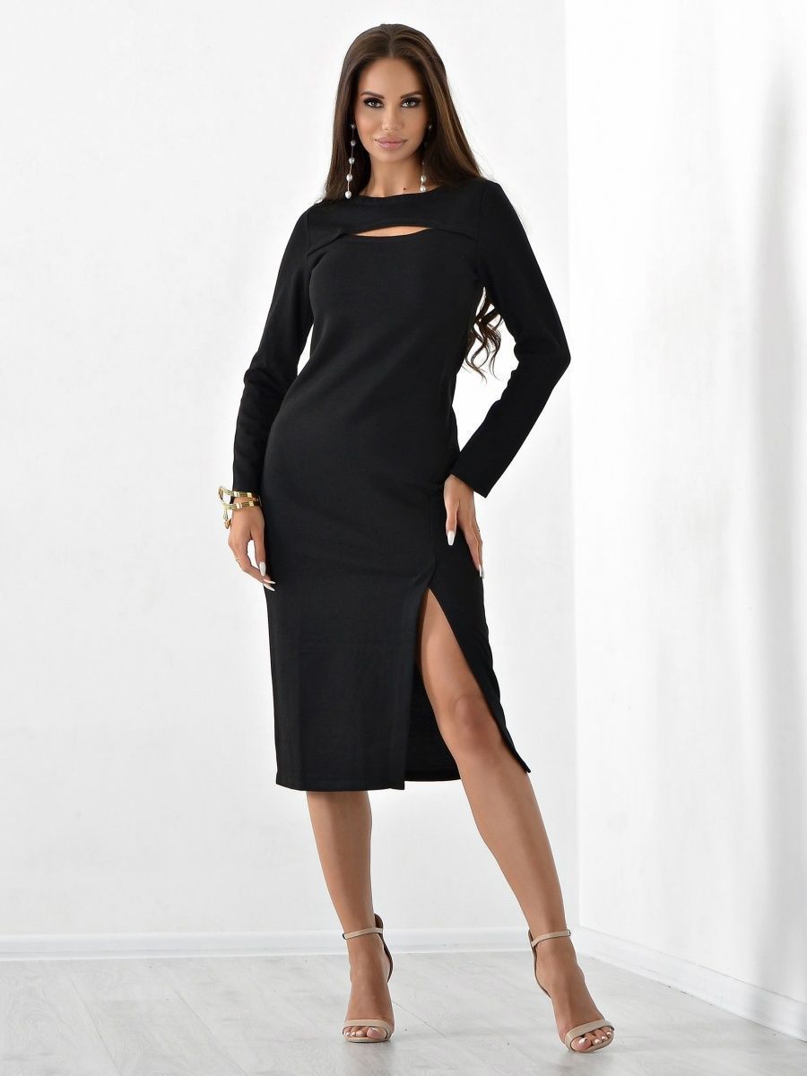Платье черное с разрезом ноги и вырезом на груди, 50-52, Женский, На любой сезон, размер 52, 50, материал Трикотаж — купить в интернет-магазине OZON (1083437373)