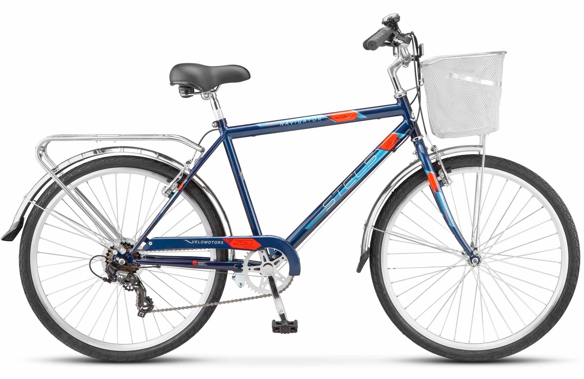 ВелосипедSTELSNavigator-250V26"7скоростейтемно-синийZ010скорзинкой