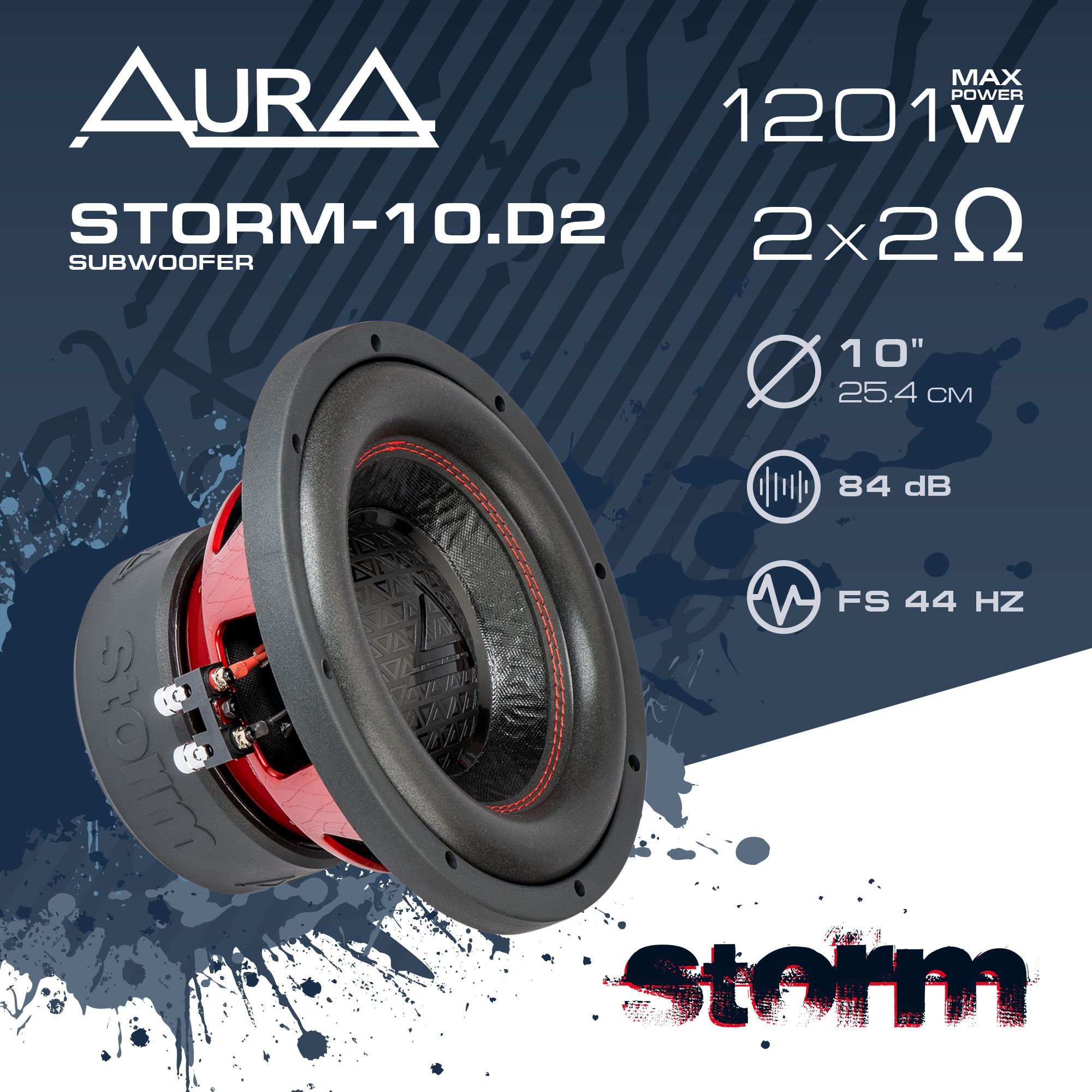 Aura Сабвуфер для автомобиля STORM-10.D2, 25 см (10 дюйм.)