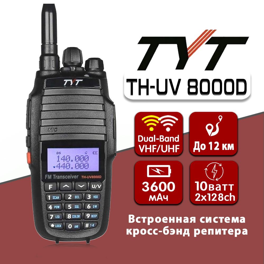 Радиостанция TYT Рация TH-UV8000D, 128 каналов - купить по доступным ценам  в интернет-магазине OZON (271189663)