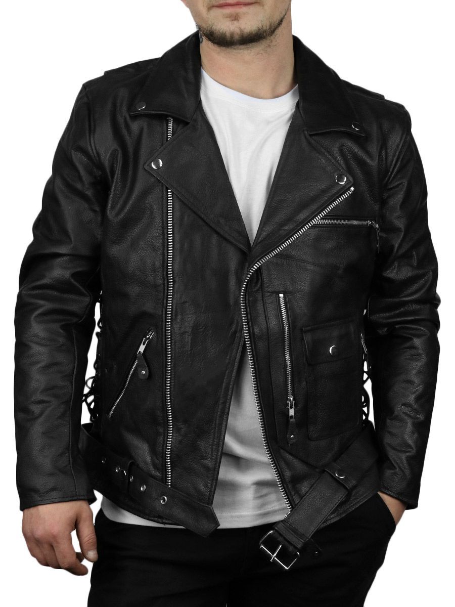 New men Genuine Lambskin Leather Jacket Black Slim Fit Biker Motorcycle Jacket
