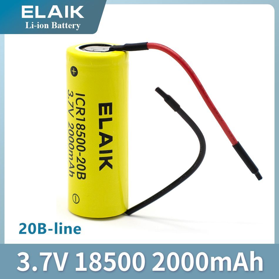 АккумуляторICR18500Li-ion20B,3.7V,2000mAh,1шт+DIYСиликоновыйкабель