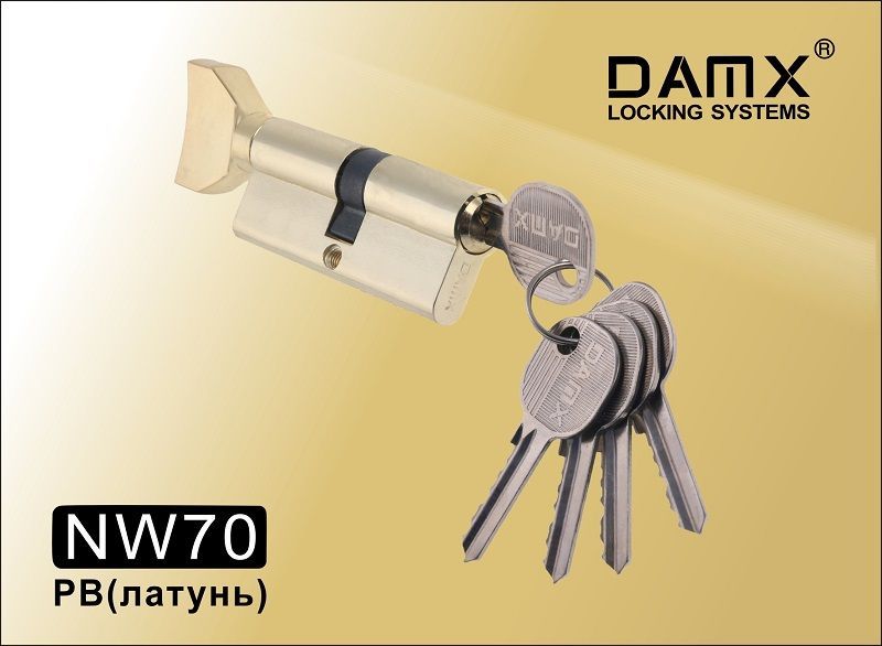 Цилиндровый механизм DAMX ключ-вертушка NW70 (35/35) PB полированная латунь