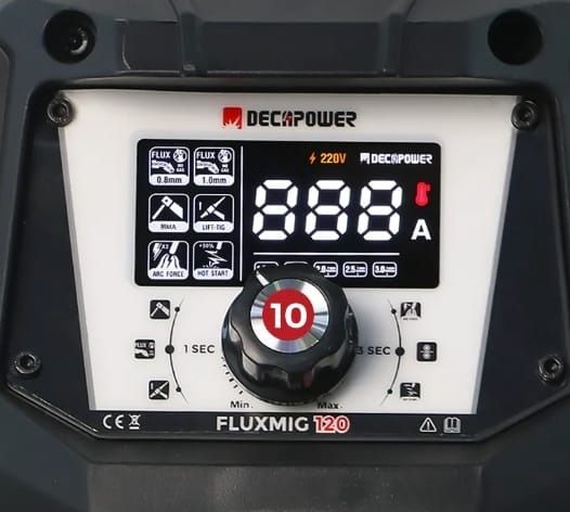 DecapowerFLUXMIG120,БЕЗГАЗА,MIG/FLUX/TIG,3в1,IGBTсварочныйаппаратдлядомашнегоиспользования