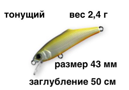 Тонущийвоблерзаглублениедо50смвес2,4г(Minnow)TackleHouseBuffetS436Silverolive/orangebelly