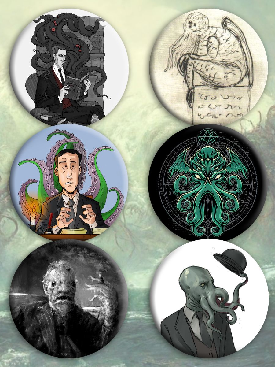 НаборзначковЛавкрафт/Lovecraft/Ктулху/44mm6шт.