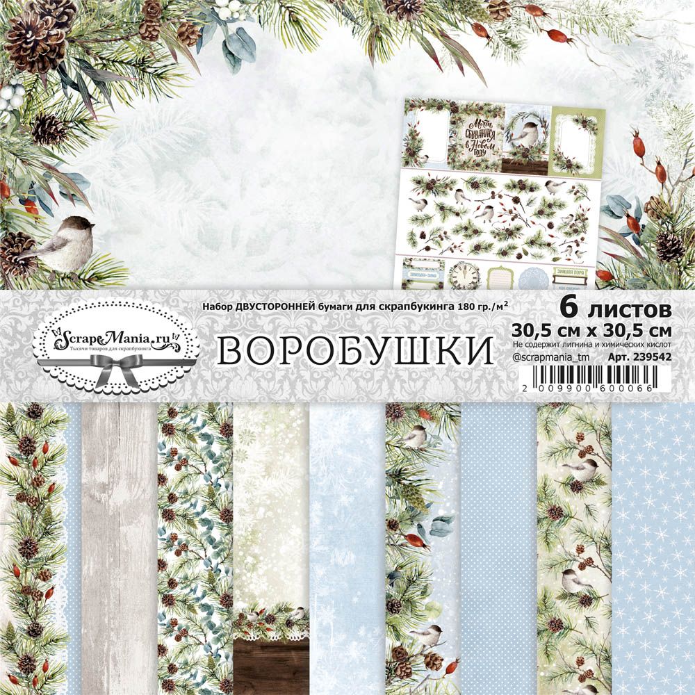 30х30см,6двустороннихлистов:наборбумагидляскрапбукинга"Воробушки"отScrapMania,всего11уникальныхдизайнов