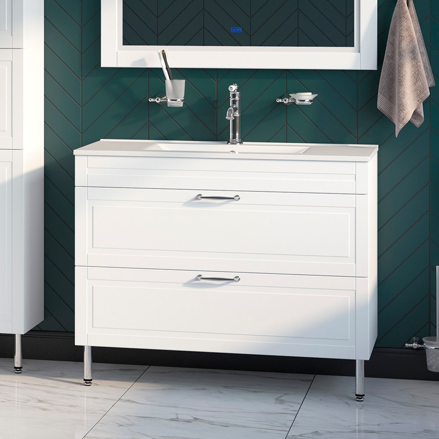 Фото товара на маркетплейсе ozon Напольная тумба с раковиной, IDDIS, 100 см, белая, Oxford, OXF10W1i95K