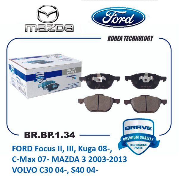 КолодкитормозныепередниеBRBP134дляFORDFocusII,III,Kuga08-,C-Max07-MAZDA32003-2013VOLVOC3004-,S4004-BRAVE