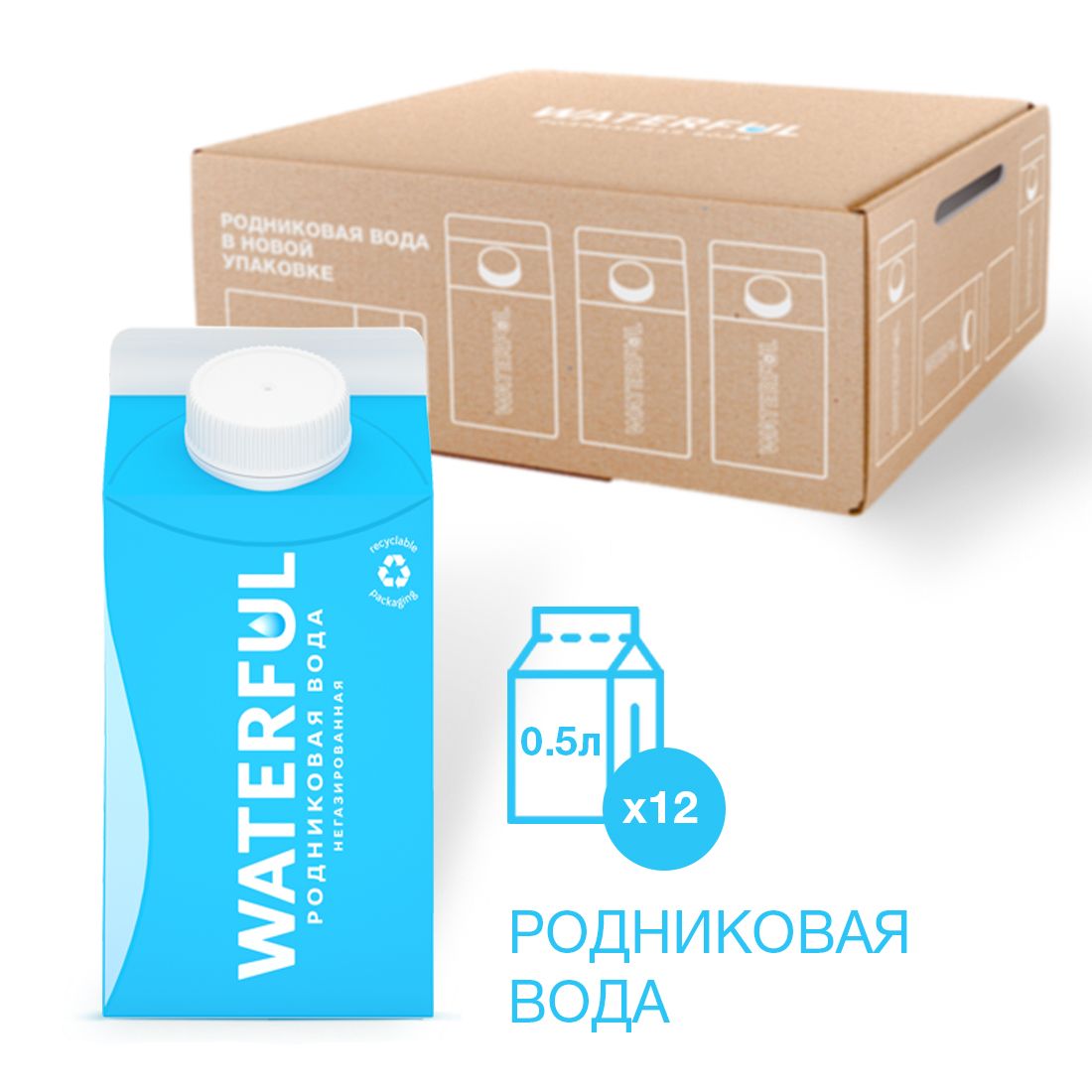 Родниковая вода Ватерфул / Waterful Pure Pak 0.5 л (12 штук)