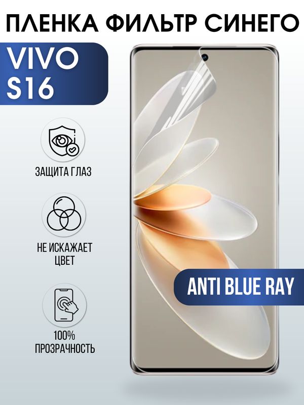 Защитная гидрогелевая пленка для смартфона Vivo S16. Полиуретановая плёнка anti blue ray на мобильный телефон Виво С16, для защиты экрана.