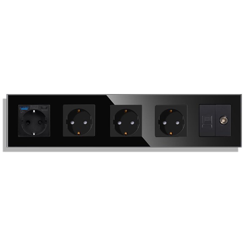 Розеткаэлектрическая5постасUSB/Type-C+RJ45ТВ-Компьютер220В16АСтеклоРамкачерный